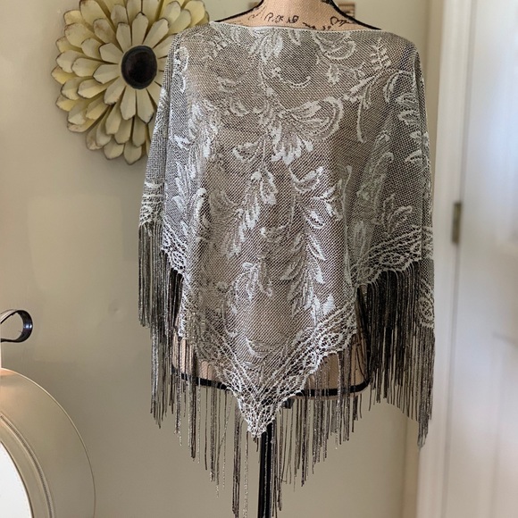Sweaterworks Accessories - Sweaterworks metallic fringe poncho